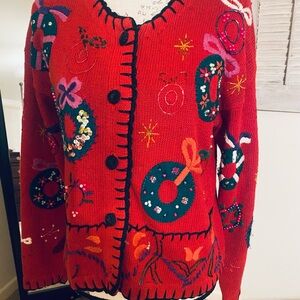 Vibrant Red Embellished Cardigan